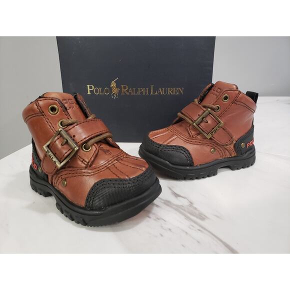 NEW Baby Infant 5 POLO‎ RALPH LAUREN COMBAT BOOTS TYREK BRANDY BROWN BLACK - Picture 1 of 6